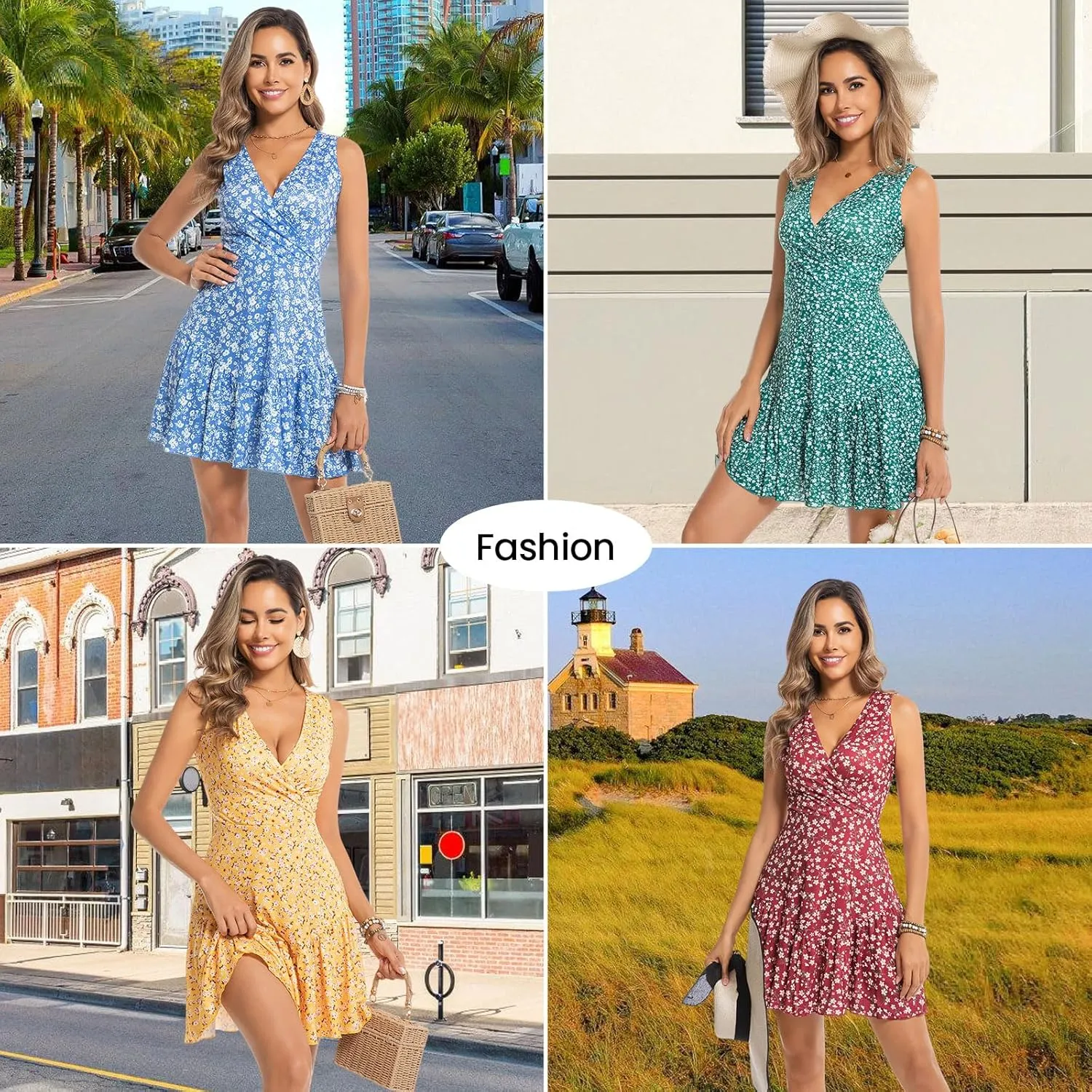 3 Pack Summer Dresses for Women 2025 Sleeveless Sexy Wrap V Neck Floral Sundress Tank Dress