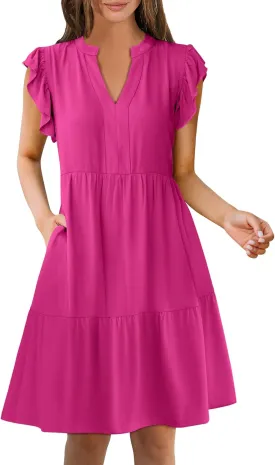 ANRABESS Womens Summer Casual Mini Dress Ruffle Sleeve V Neck Sundress 2025 Fashion Flowy Tiered Boho Beach Vacation Dresses