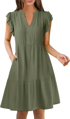 ANRABESS Womens Summer Casual Mini Dress Ruffle Sleeve V Neck Sundress 2025 Fashion Flowy Tiered Boho Beach Vacation Dresses