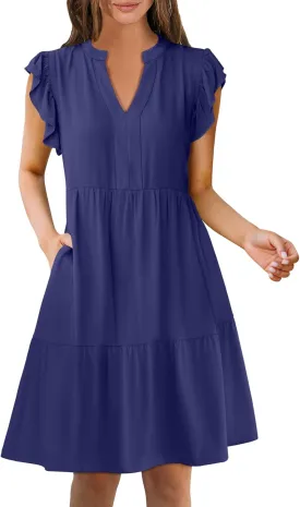 ANRABESS Womens Summer Casual Mini Dress Ruffle Sleeve V Neck Sundress 2025 Fashion Flowy Tiered Boho Beach Vacation Dresses