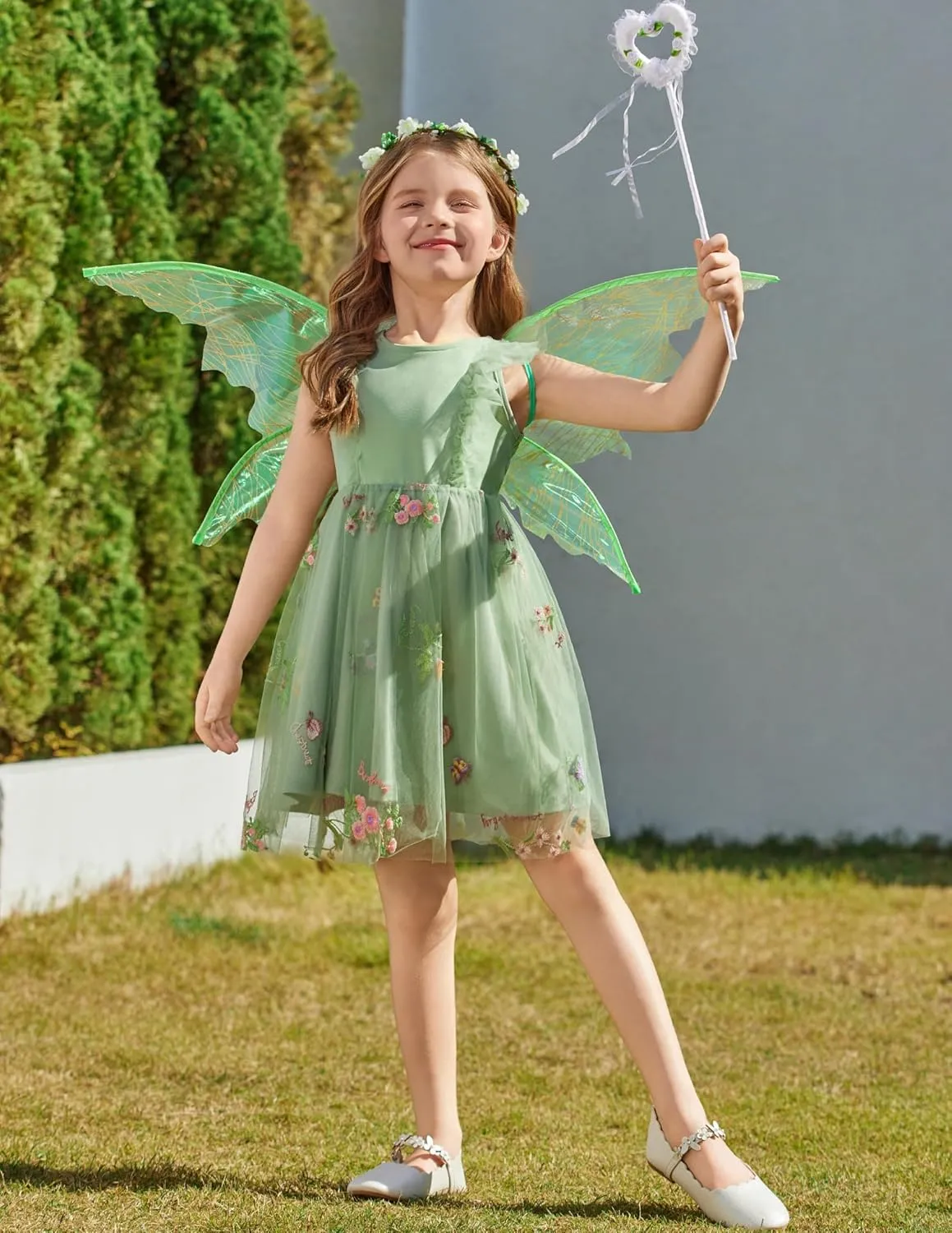 Arshiner Toddler Dress Summer Ruffle Sleeve V-Back Tie Waist Flower Girl Dresses Wedding Tulle Outfit 2-8Y