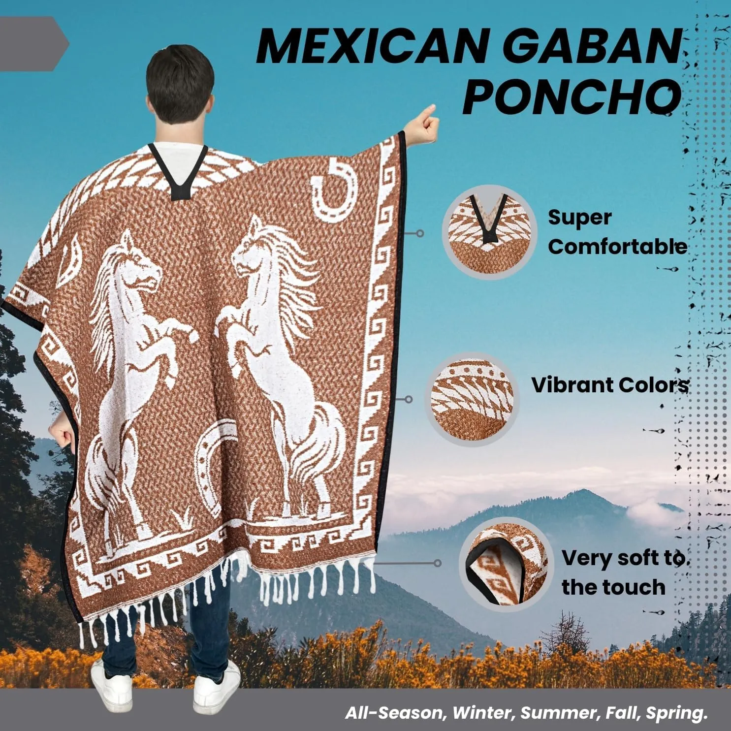 Artisans Bazaar Mexican Poncho Sarape Aztec Men Hombre Mexico Gabanes Mexicanos Western Cowboy Costume Adulto Jorongos