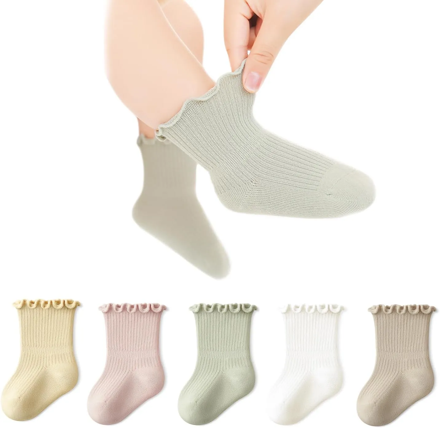 Baby Girls Socks Newborn Frilly Ruffle Cotton Infant Cute Princess Socks for Toddler Dress 5 Pairs