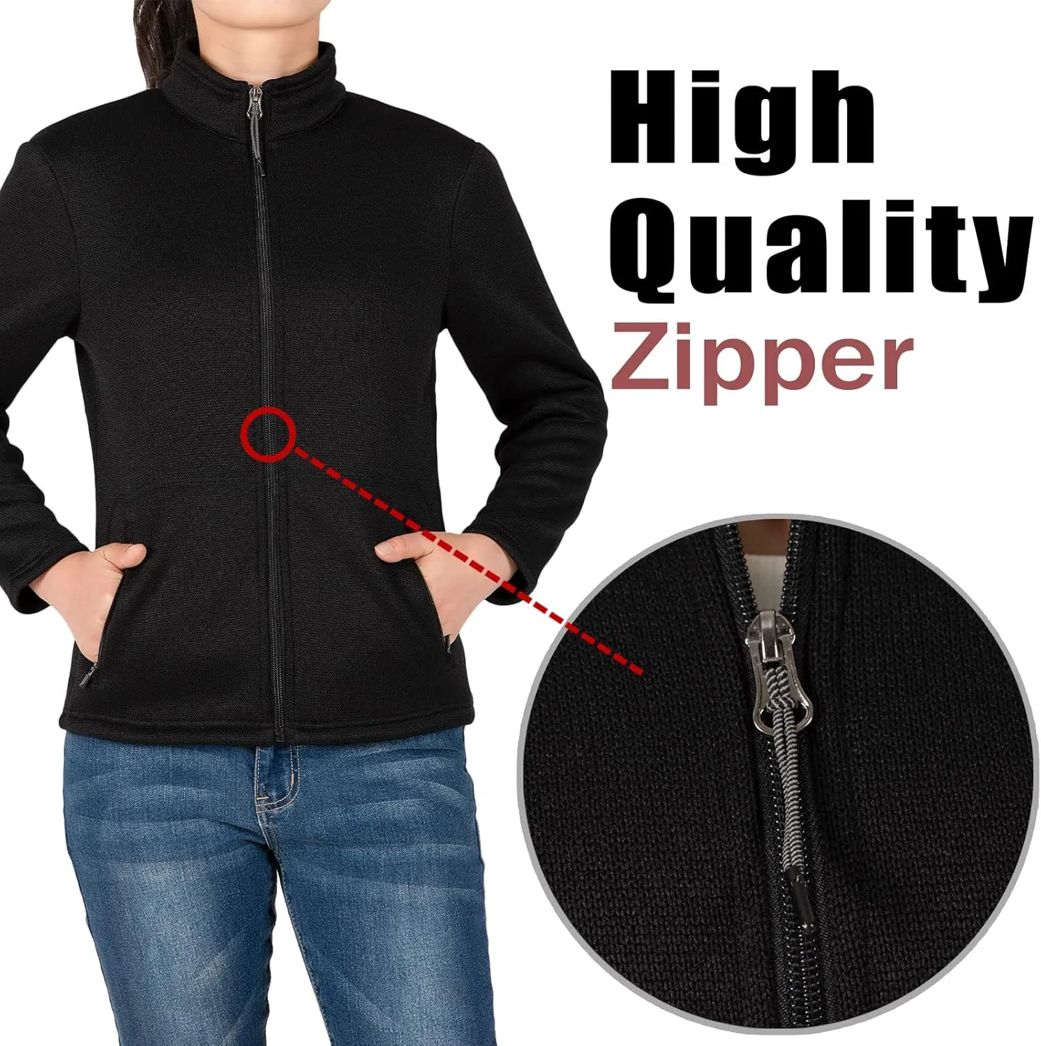 Bonnorth Women's Full Zip Sweater Fleece Jacket,Sherpa Lined Windproof Jacket with Zip Pocket