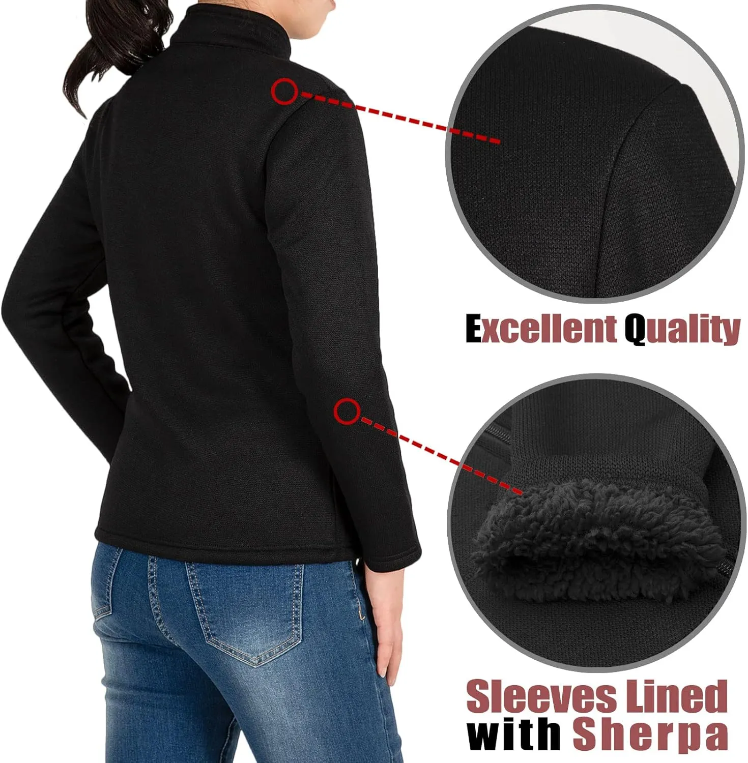 Bonnorth Women's Full Zip Sweater Fleece Jacket,Sherpa Lined Windproof Jacket with Zip Pocket
