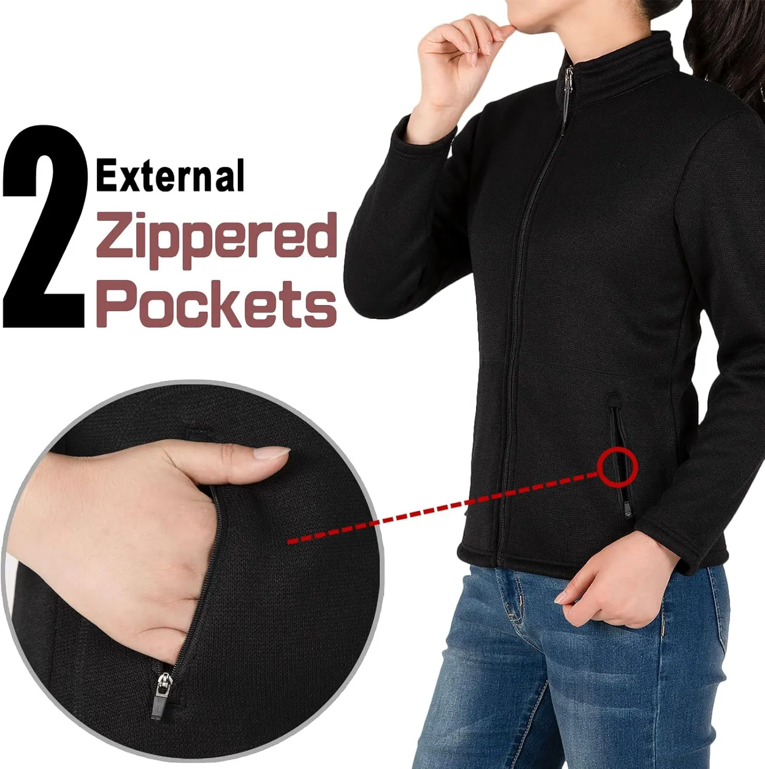 Bonnorth Women's Full Zip Sweater Fleece Jacket,Sherpa Lined Windproof Jacket with Zip Pocket