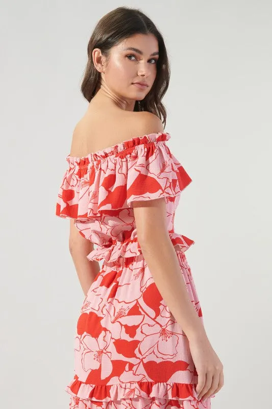 Caliente Pink Lemonade Ruffle Off the Shoulder Crop Top by Sugarlips