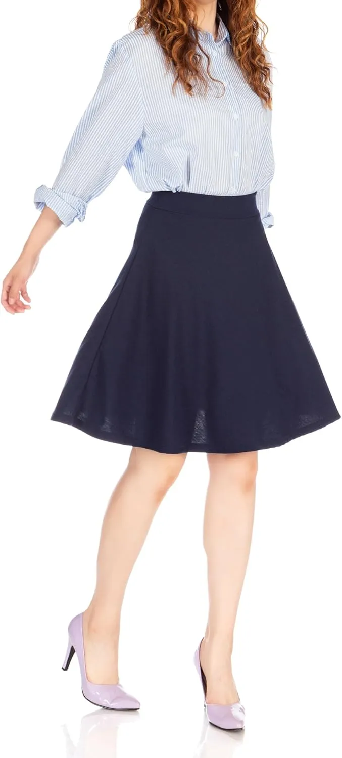Dani's Choice Simple Stretch A-line Flared Knee Length Skirt