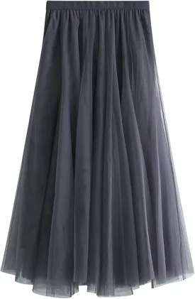 Dirholl Women's A-Line Fairy Elastic Waist Polyester Spandex Midi Skirt
