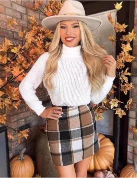 Dqbeng Plaid Skirts for Women High Waisted A Line Flannel Pencil Bodycon Skirt