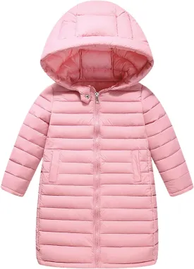 Girls Boys Solid Padded Long Jacket Coat Water esistant Warm Parka Puffer Jacket with Winter Jacket for Toddler Girl