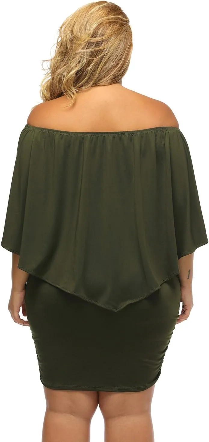 Gloria&Sarah Women's Sexy Off Shoulder Ruffles Multiple Dressing Layered Plus Size Mini Dress