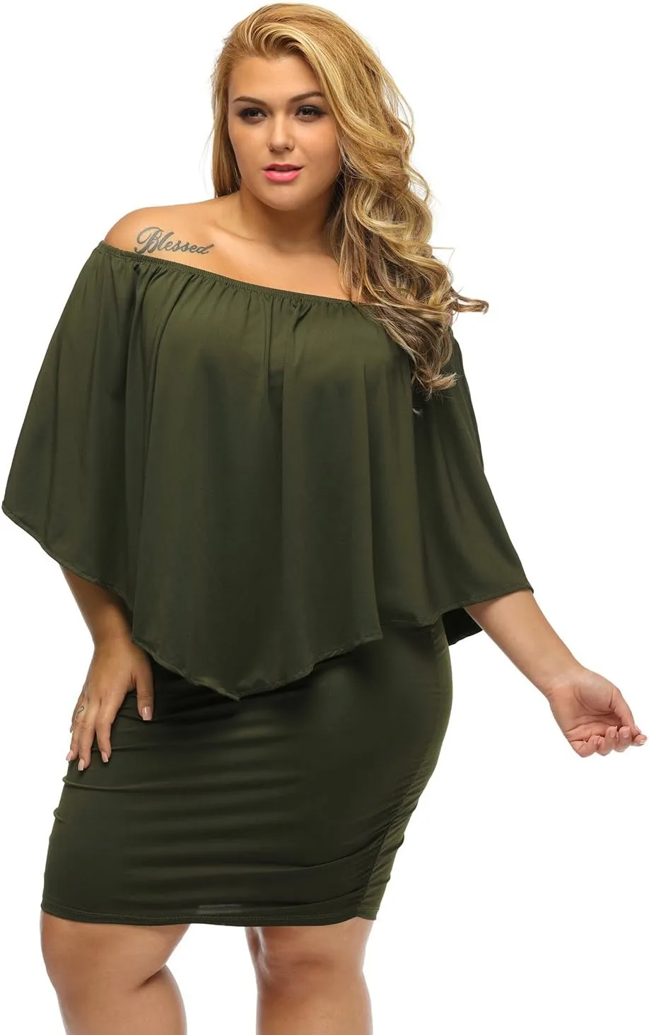 Gloria&Sarah Women's Sexy Off Shoulder Ruffles Multiple Dressing Layered Plus Size Mini Dress
