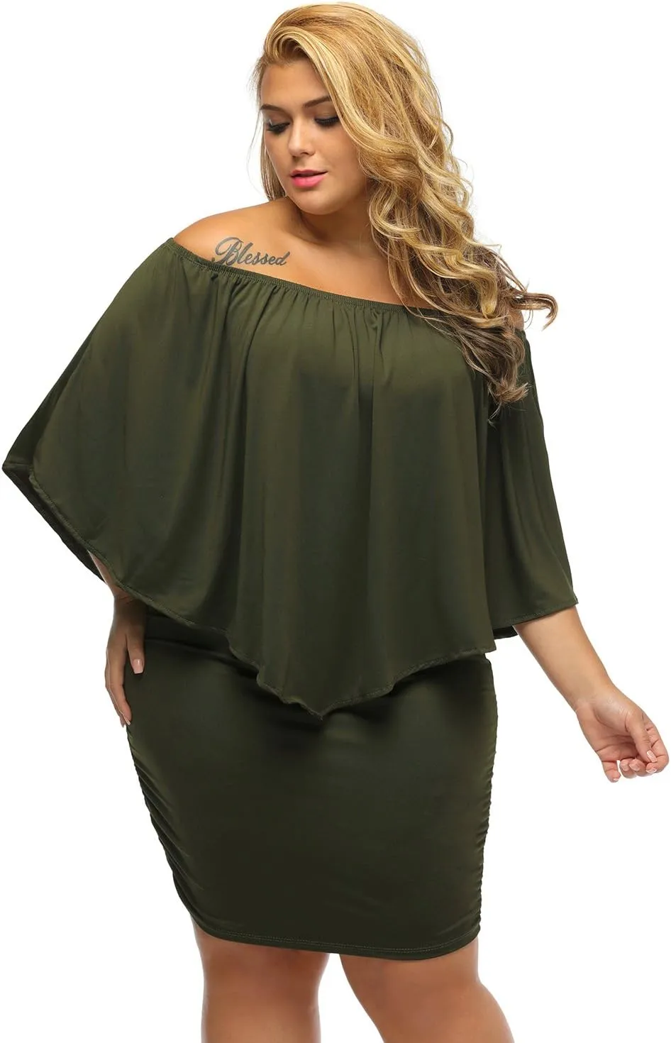 Gloria&Sarah Women's Sexy Off Shoulder Ruffles Multiple Dressing Layered Plus Size Mini Dress