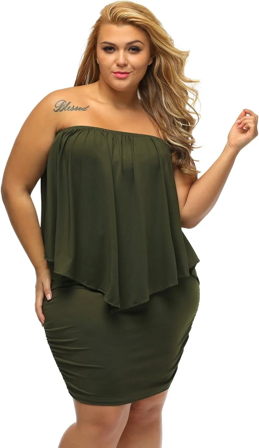 Gloria&Sarah Women's Sexy Off Shoulder Ruffles Multiple Dressing Layered Plus Size Mini Dress