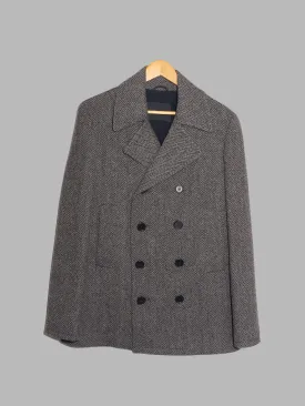 Jean Colonna grey brown herringbone wool poly pea coat - size 46