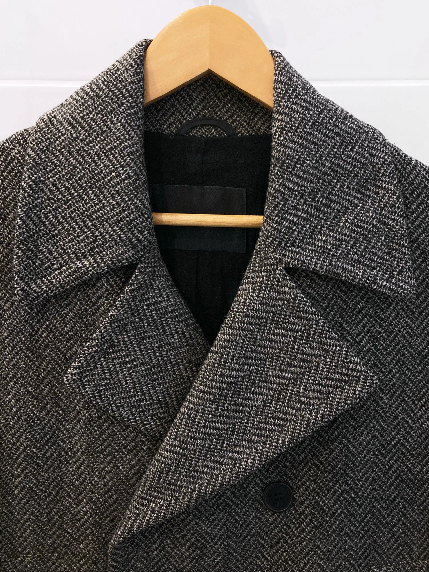 Jean Colonna grey brown herringbone wool poly pea coat - size 46