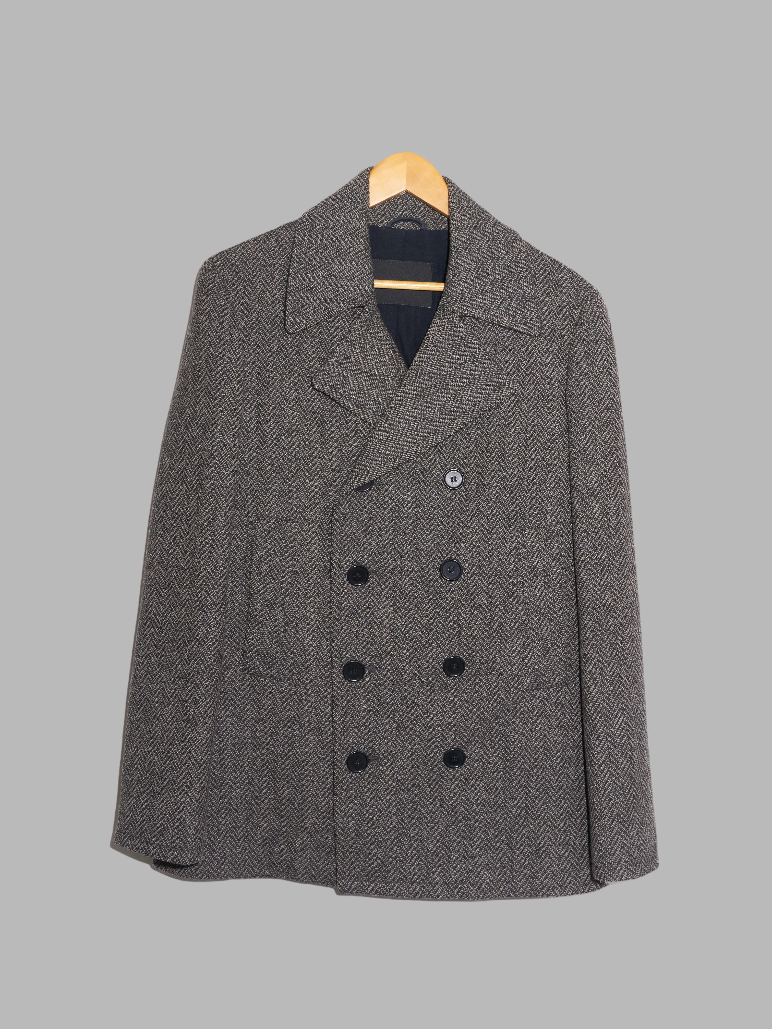 Jean Colonna grey brown herringbone wool poly pea coat - size 46