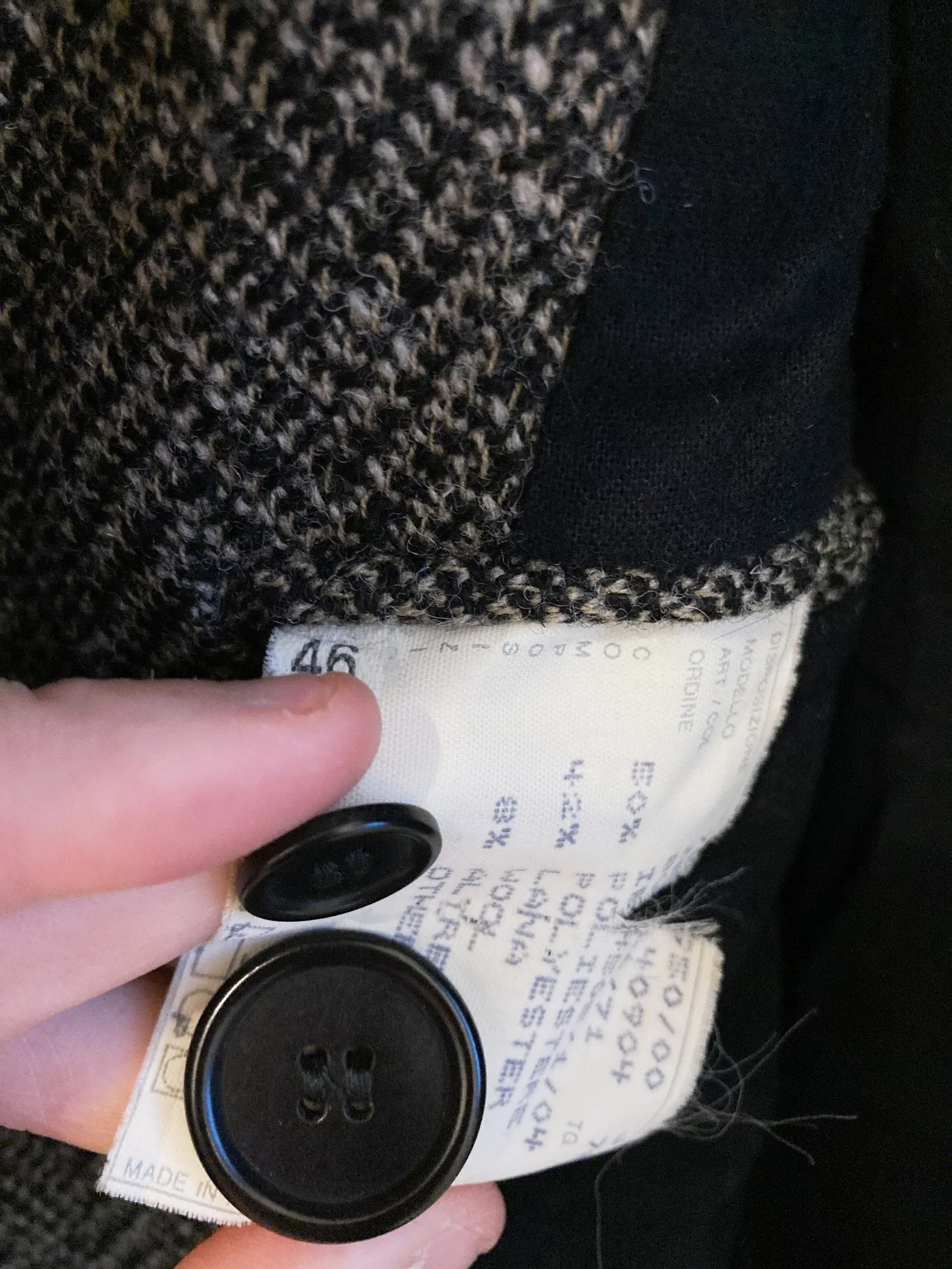 Jean Colonna grey brown herringbone wool poly pea coat - size 46