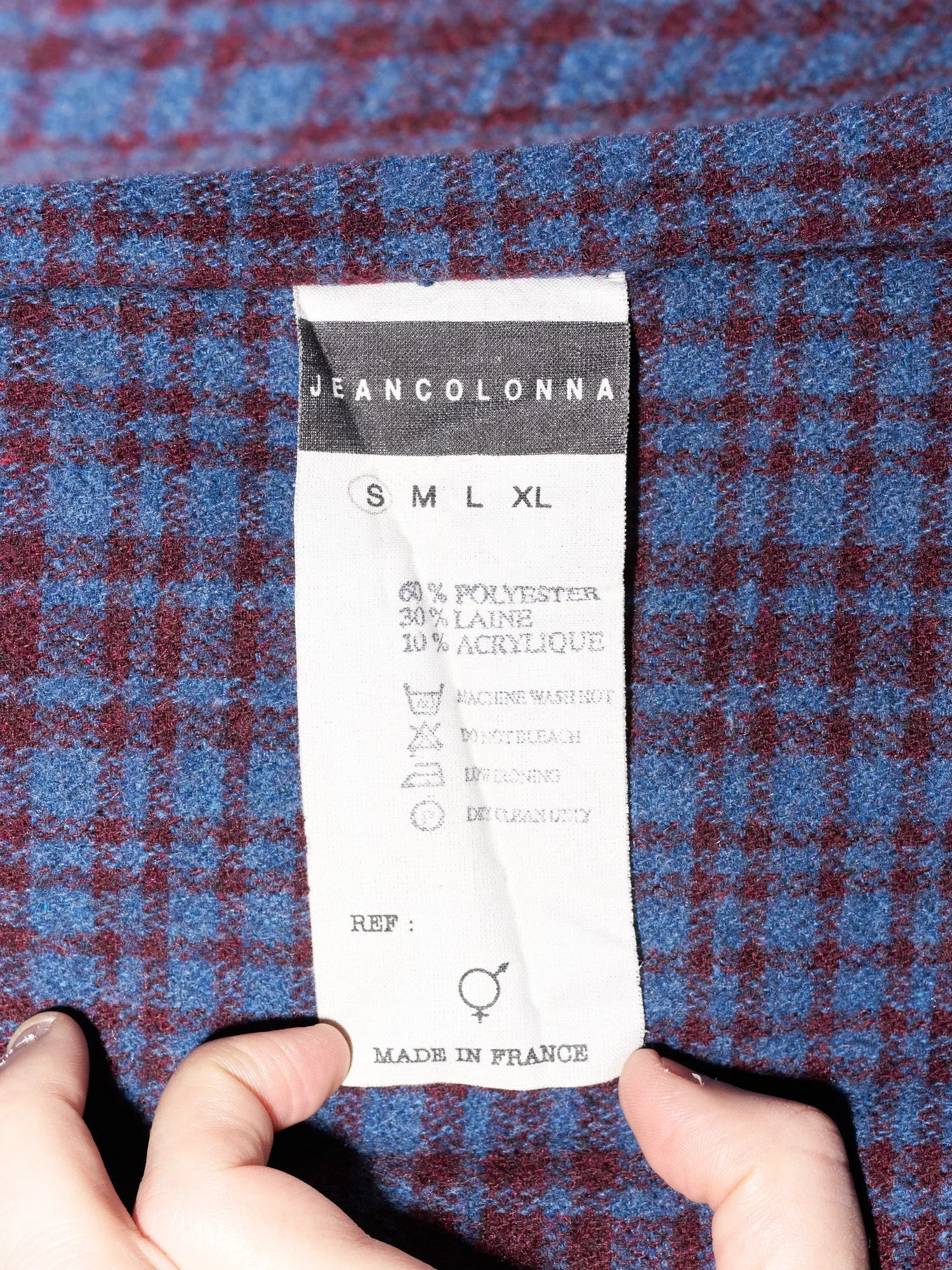 Jean Colonna purple blue check knit pea coat with overlocked edges - S