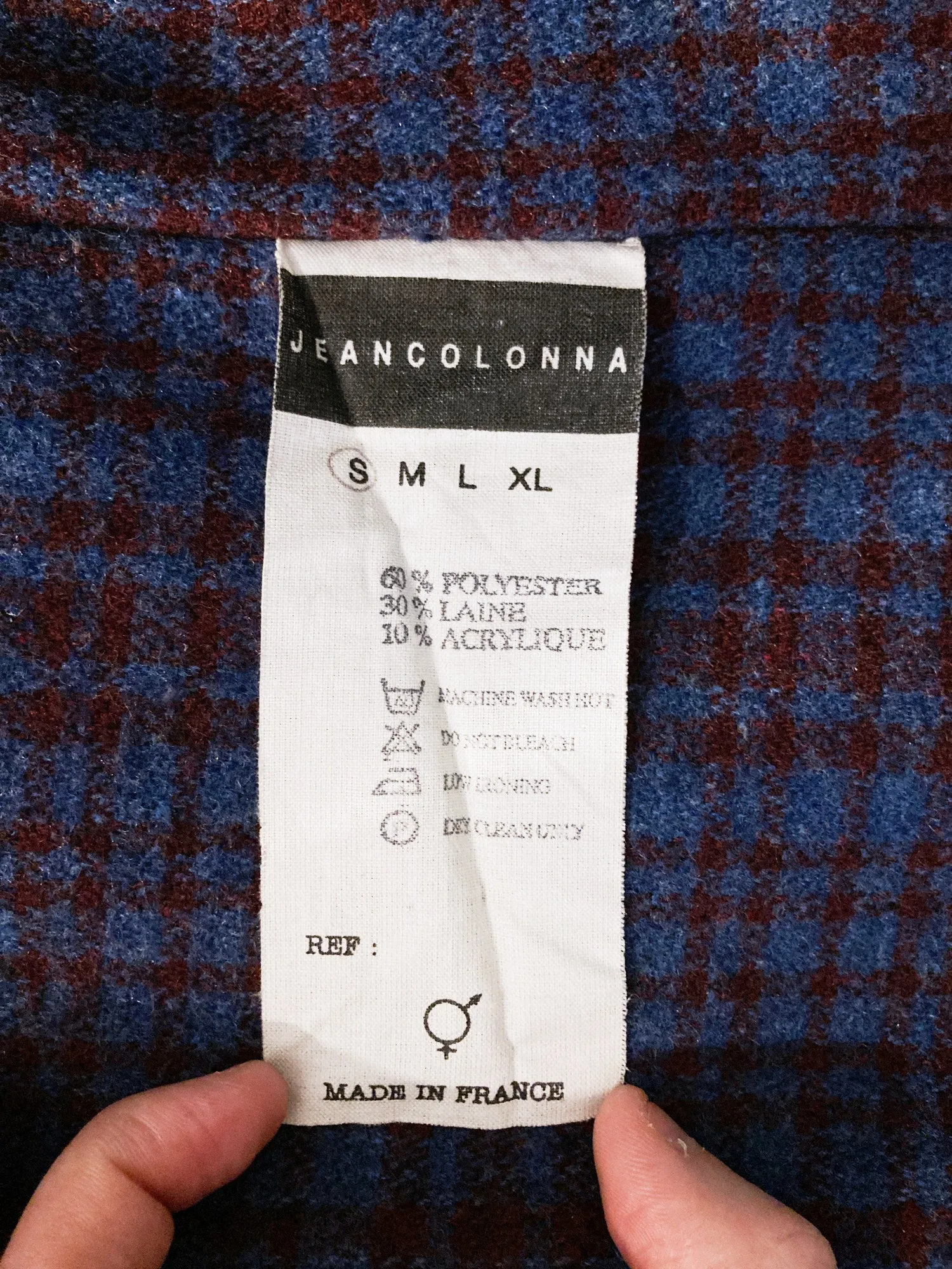 Jean Colonna purple blue check knit pea coat with overlocked edges - S