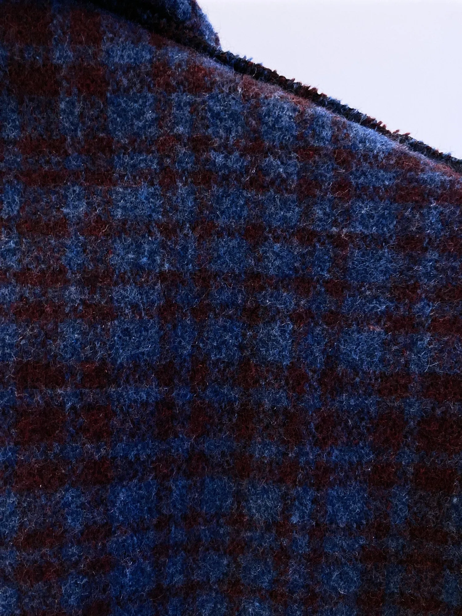 Jean Colonna purple blue check knit pea coat with overlocked edges - S