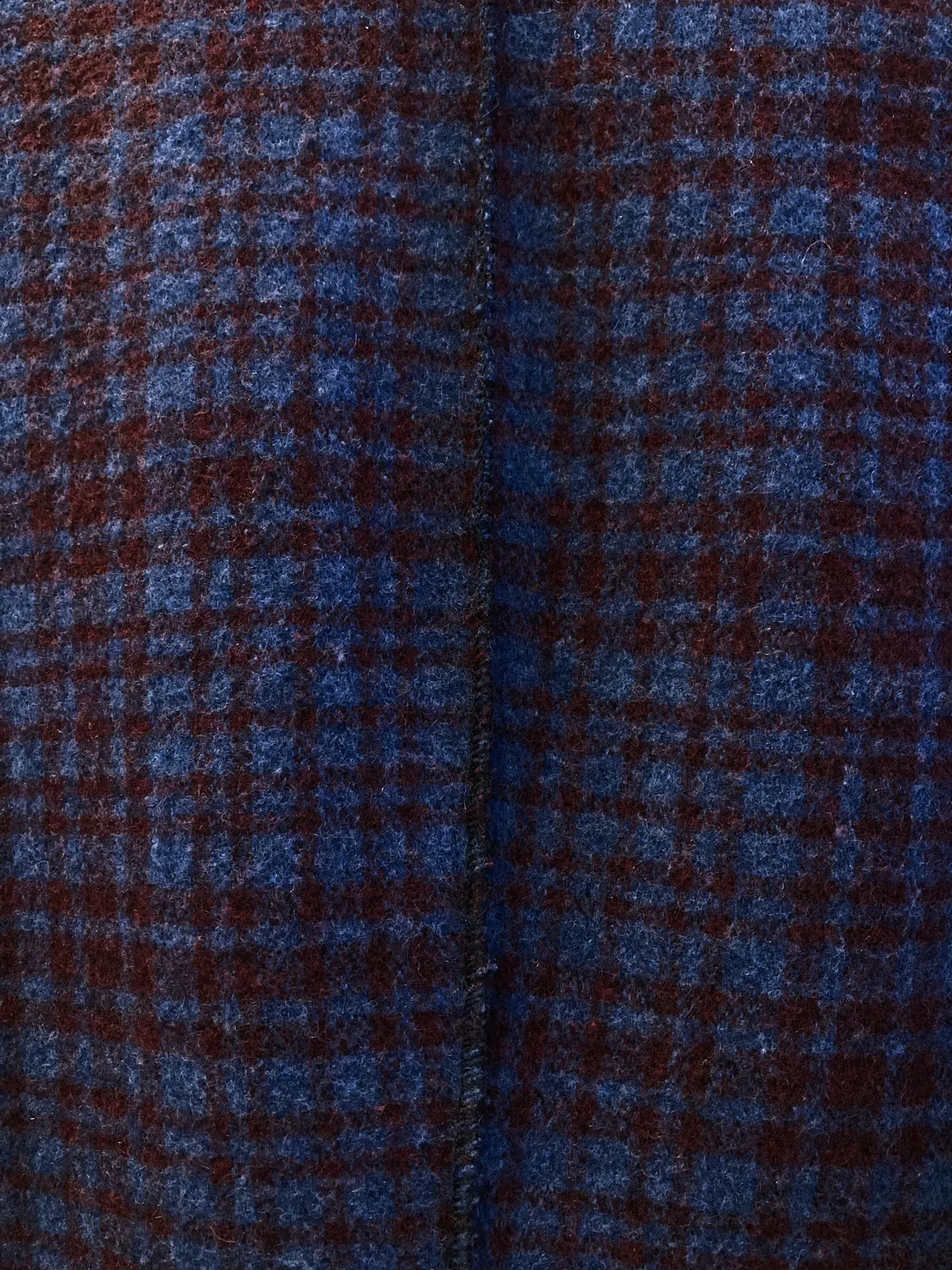 Jean Colonna purple blue check knit pea coat with overlocked edges - S