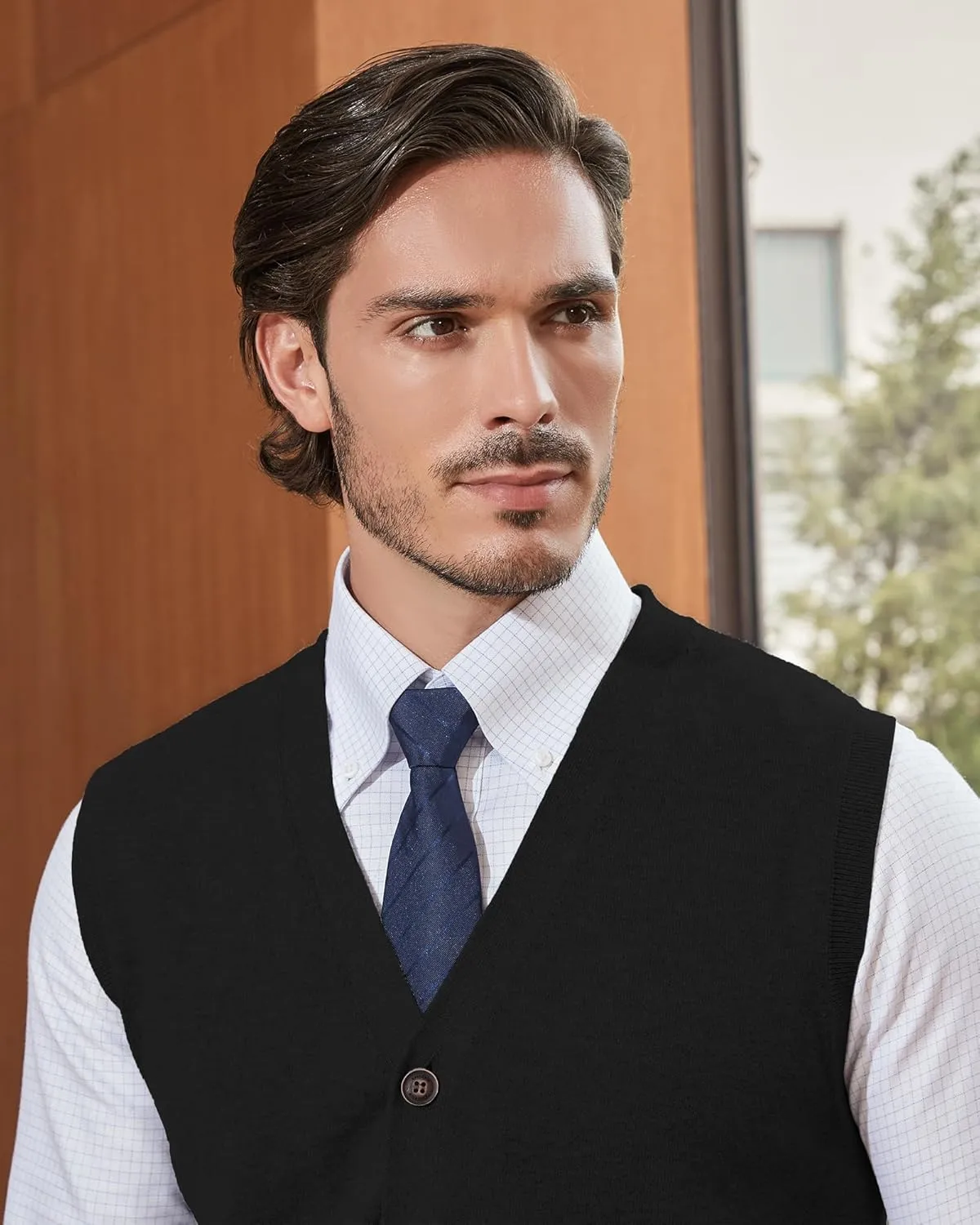 Kallspin Mens Button Down Sweater Vest Lightweight Knitted Pure Cotton V-Neck Sleeveless Cardigans