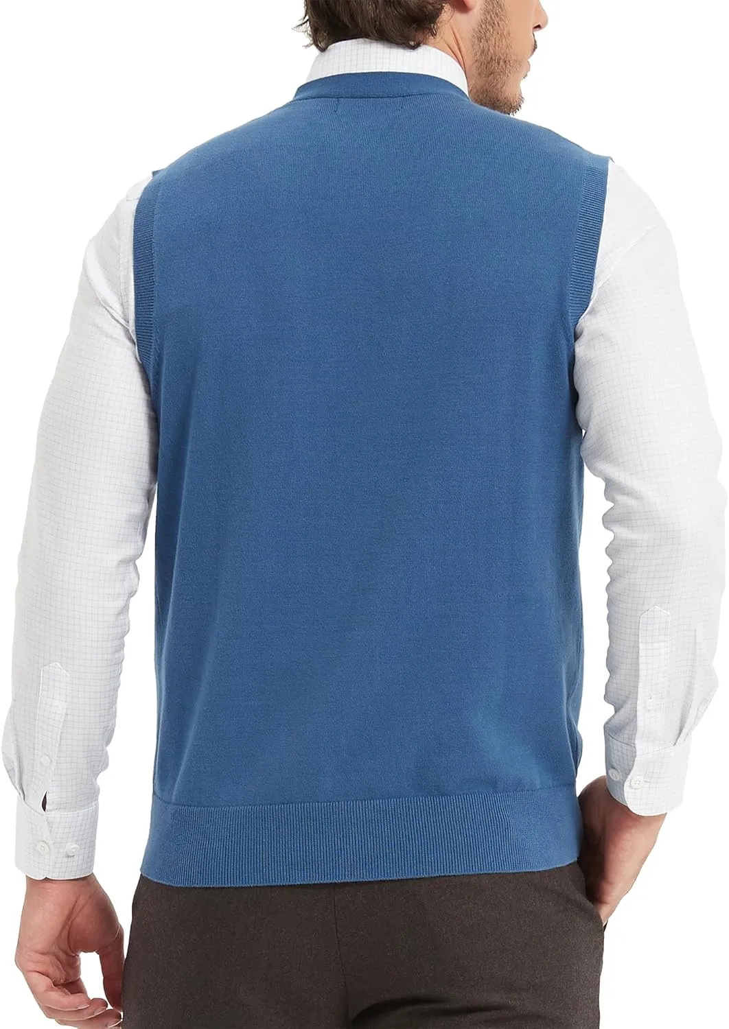 Kallspin Mens Button Down Sweater Vest Lightweight Knitted Pure Cotton V-Neck Sleeveless Cardigans