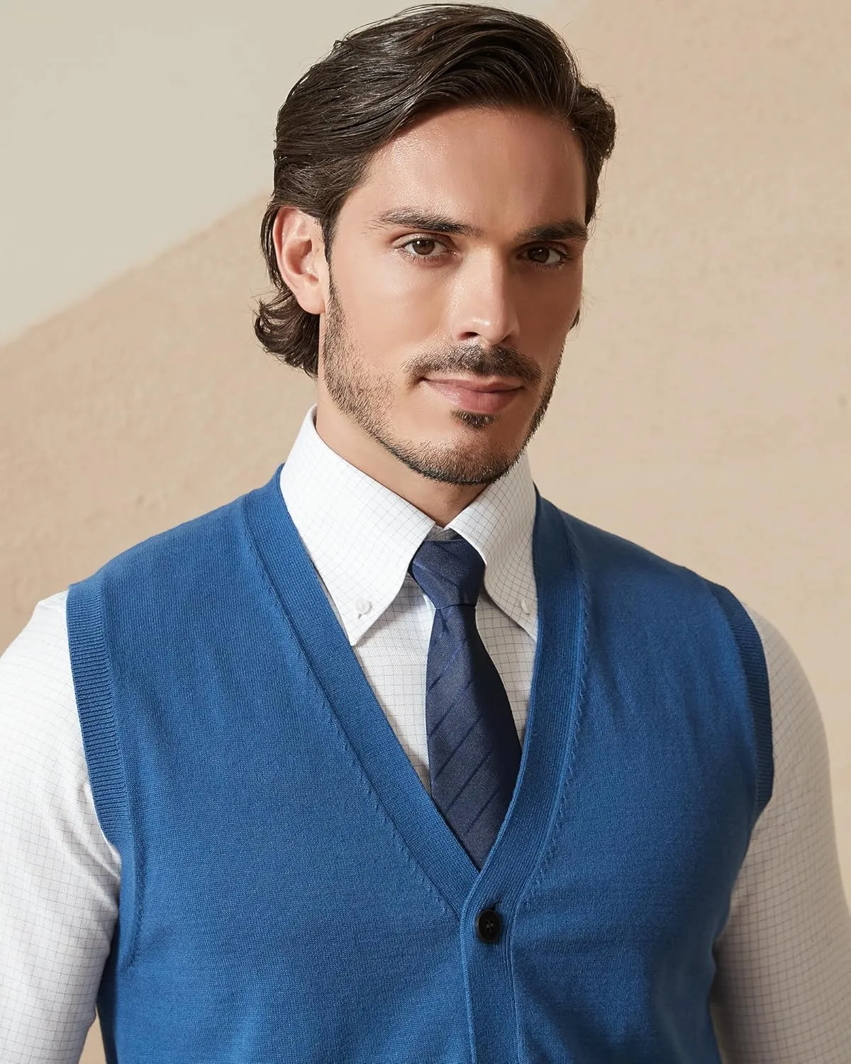 Kallspin Mens Button Down Sweater Vest Lightweight Knitted Pure Cotton V-Neck Sleeveless Cardigans