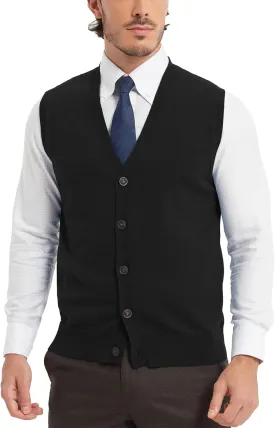 Kallspin Mens Button Down Sweater Vest Lightweight Knitted Pure Cotton V-Neck Sleeveless Cardigans