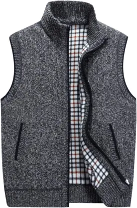 LemonGirl Mens Casual Slim Full Zip Knitted Sweater Vest with Pocked