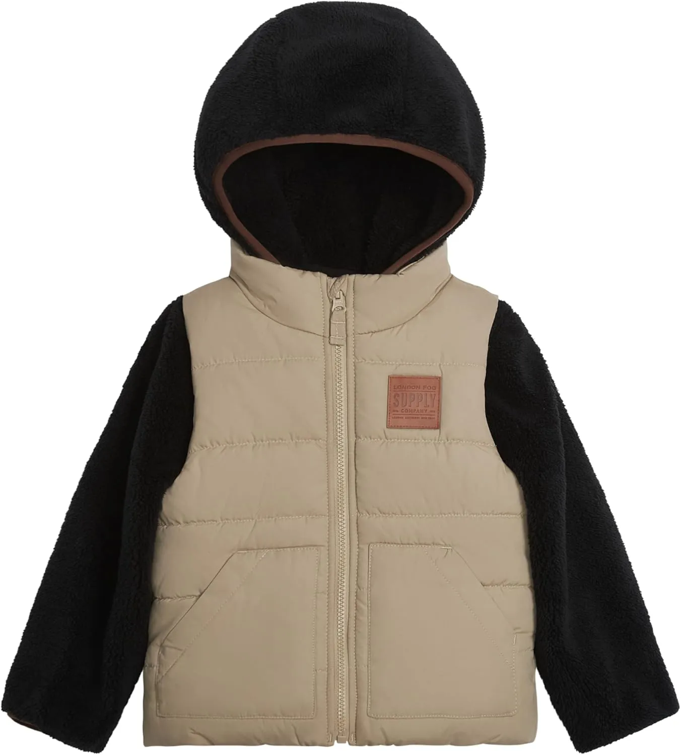 LONDON FOG Boys' 3-in-1 Heavyweight Puffer Vest and Hooded Sherpa Jacket Layered Winter Coat