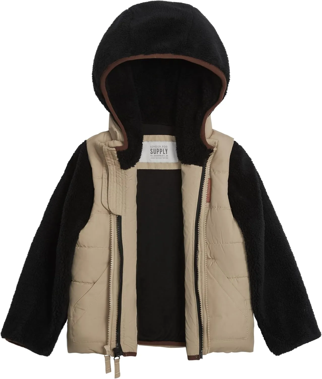 LONDON FOG Boys' 3-in-1 Heavyweight Puffer Vest and Hooded Sherpa Jacket Layered Winter Coat
