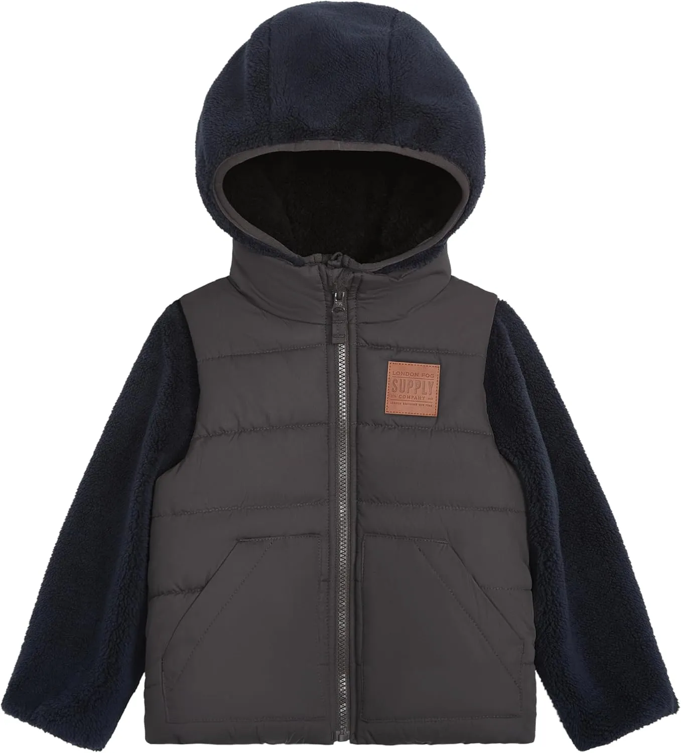 LONDON FOG Boys' 3-in-1 Heavyweight Puffer Vest and Hooded Sherpa Jacket Layered Winter Coat