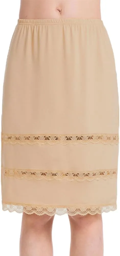 MANCYFIT Half Slips for Women UnderSkirt Dress Extender Lace Trim Knee Length Midi Skirt 14-25" Length