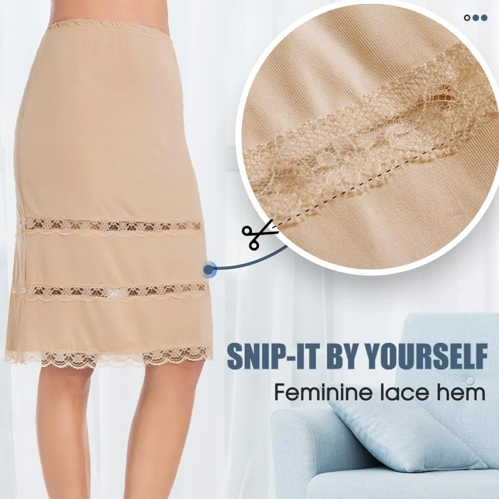 MANCYFIT Half Slips for Women UnderSkirt Dress Extender Lace Trim Knee Length Midi Skirt 14-25" Length