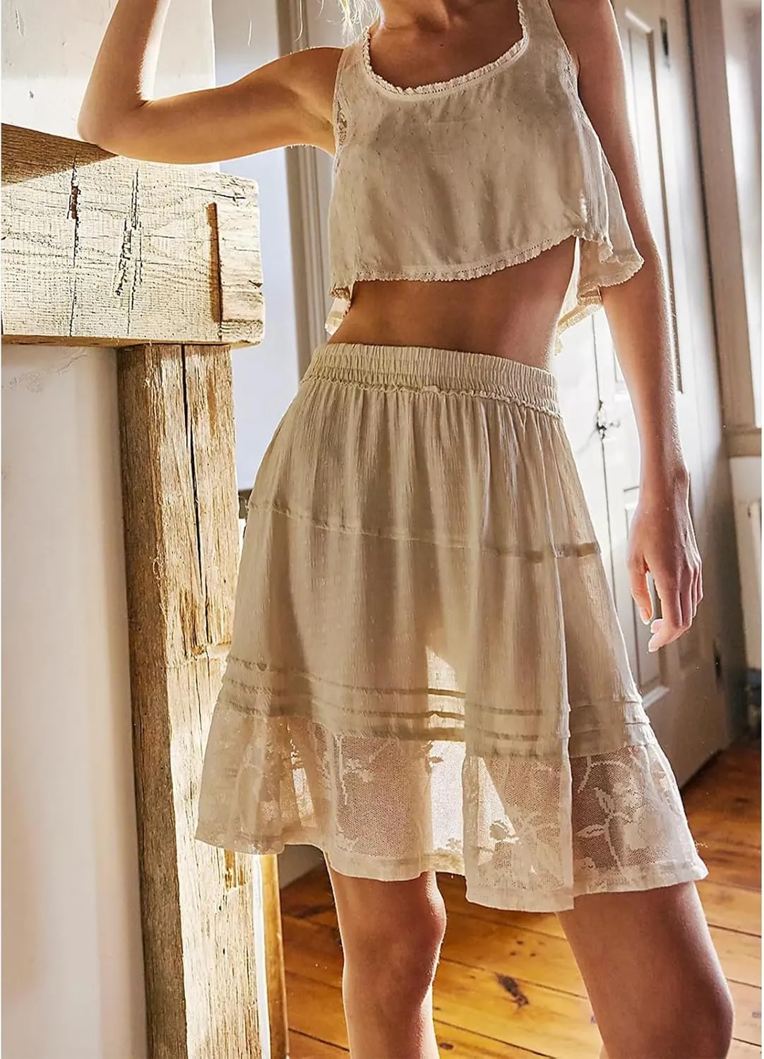 Meiweileya Women Lace Silk Satin Slip Skirt Low Rise Layered Underskirts Ruffle A Line Mini Skirts Y2k High Flowy Underskirt