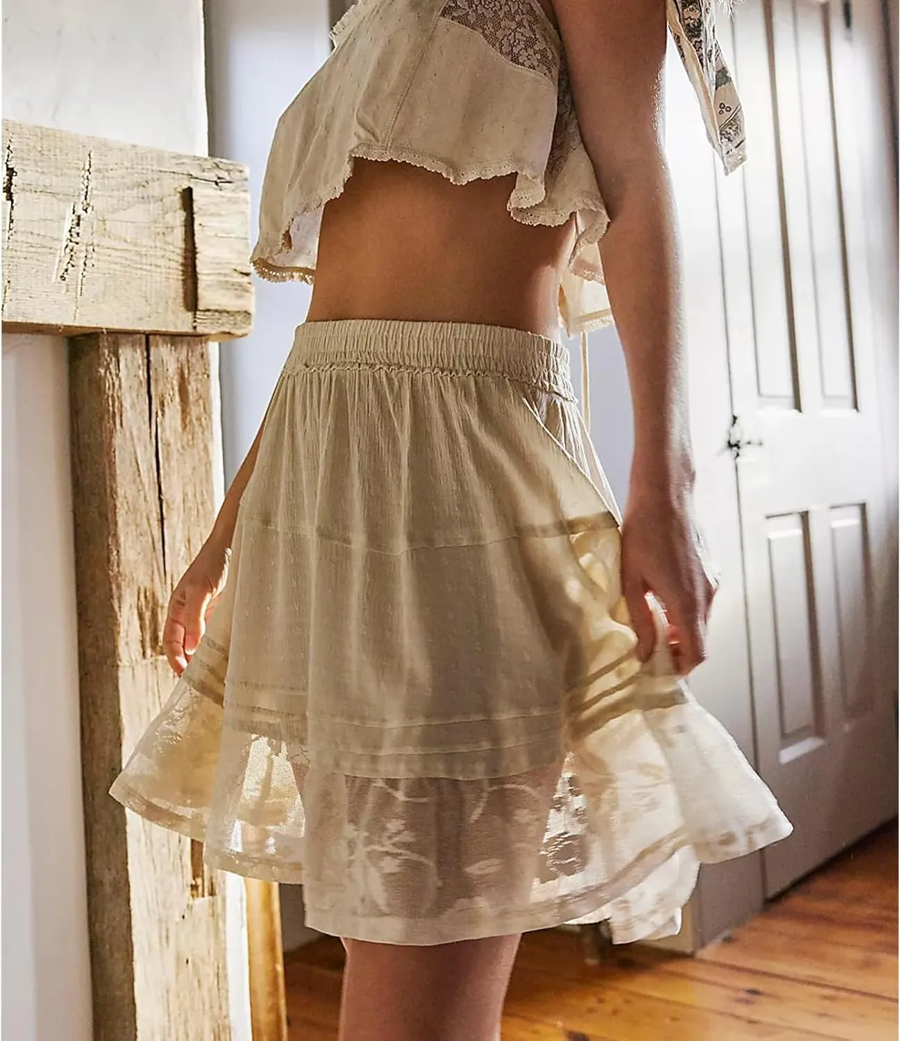 Meiweileya Women Lace Silk Satin Slip Skirt Low Rise Layered Underskirts Ruffle A Line Mini Skirts Y2k High Flowy Underskirt
