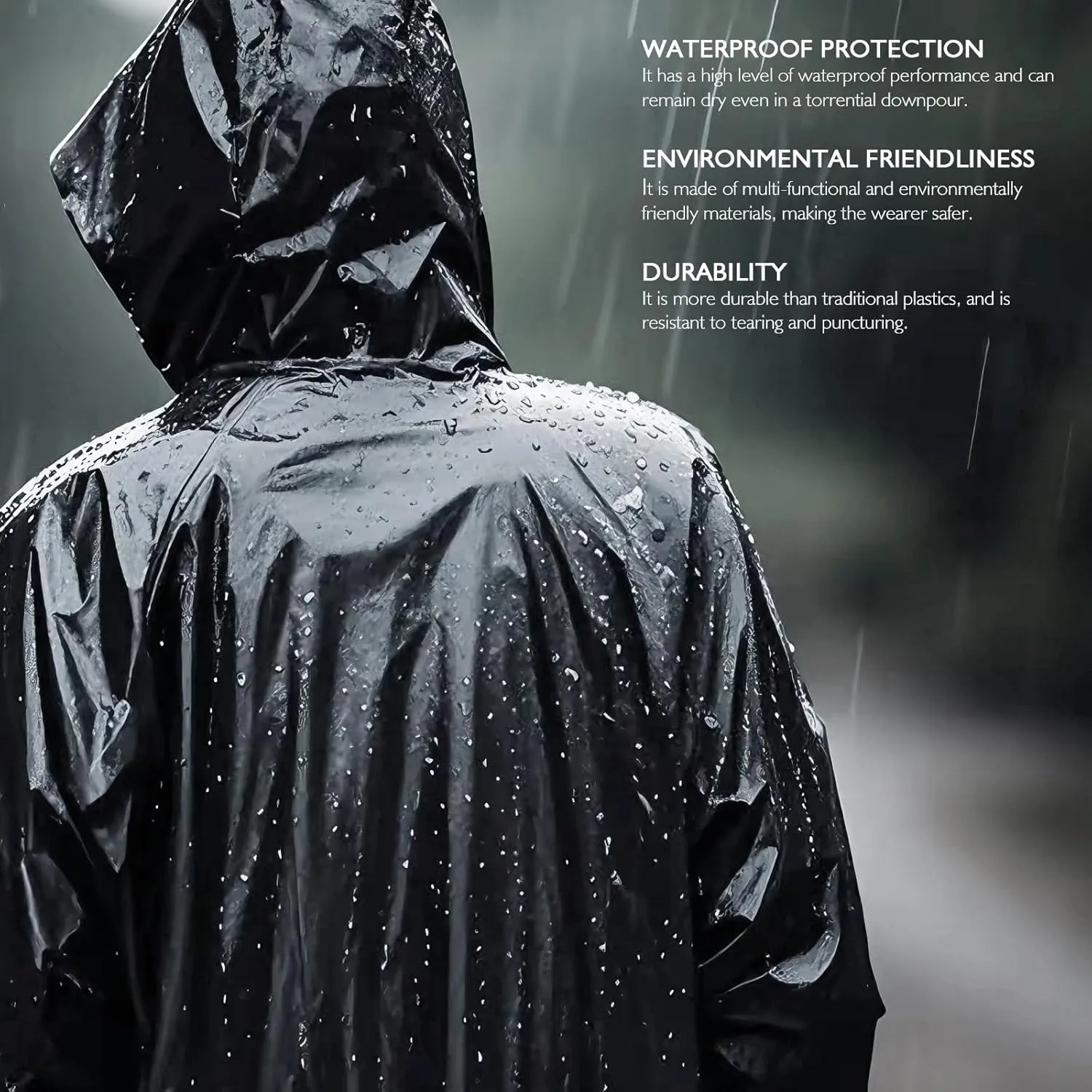 Men's Long Hooded Raincoat - Waterproof Rain Jacket for Work & Outdoor Use