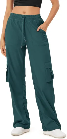 ODODOS Stretch Woven Relaxed Cargo Pants for Women Cinchable Hems Lightweight Casual Sweatpants with Pockets