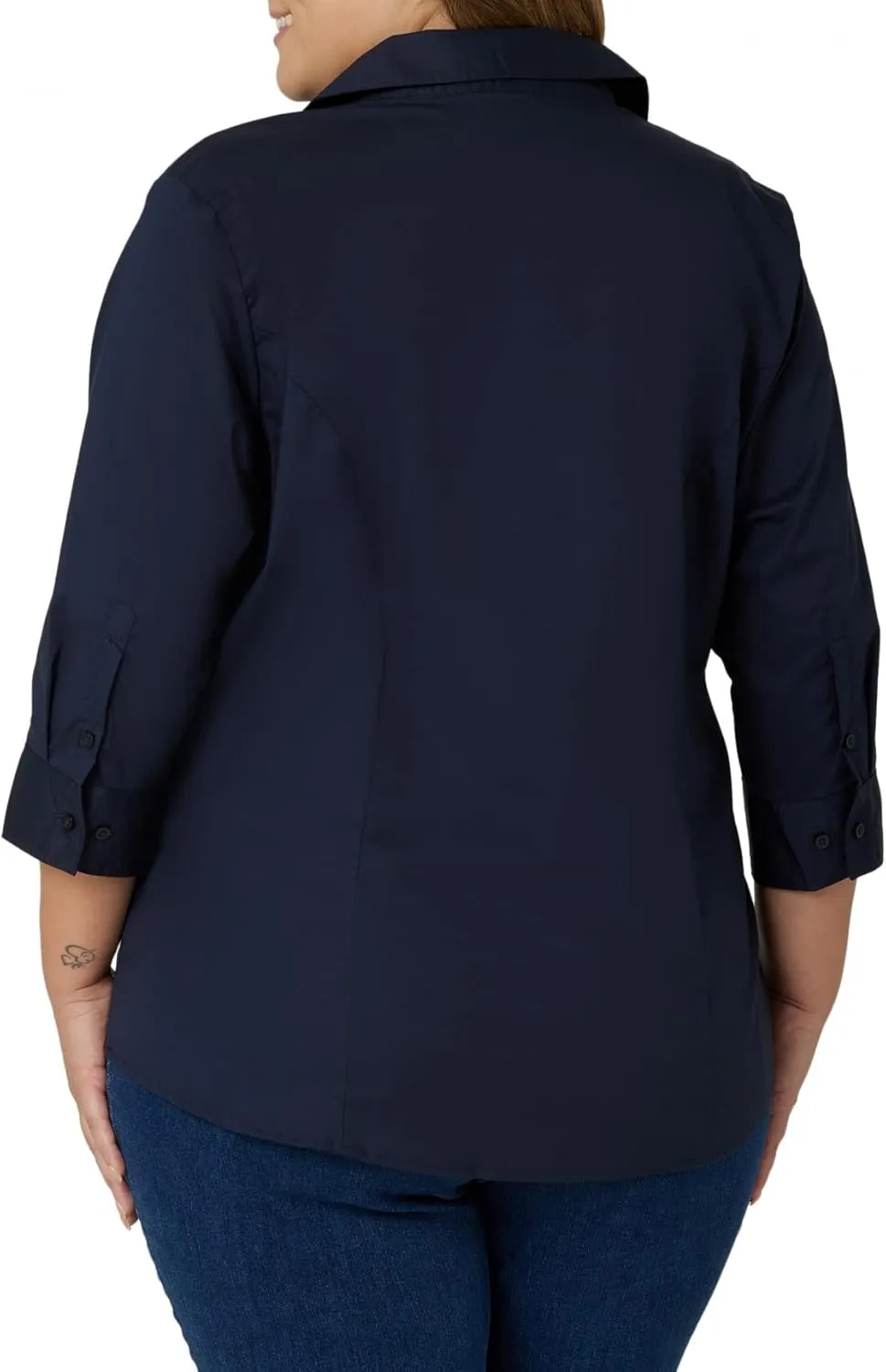 Riders by Lee Indigo Women's Plus Size Easy Care quarter Sleeve Woven Shirt