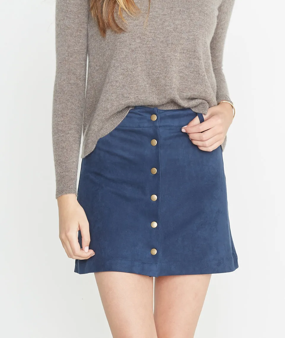 Rosie Suede A-Line Skirt in Mood Indigo