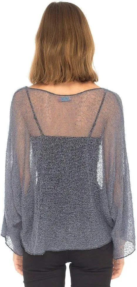 SHU-SHI Womens Sheer Blouse Top Knit Lightweight Shrug Sweater Poncho