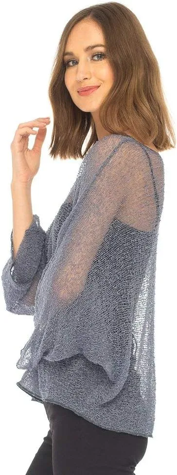SHU-SHI Womens Sheer Blouse Top Knit Lightweight Shrug Sweater Poncho