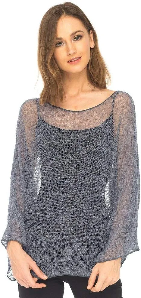 SHU-SHI Womens Sheer Blouse Top Knit Lightweight Shrug Sweater Poncho
