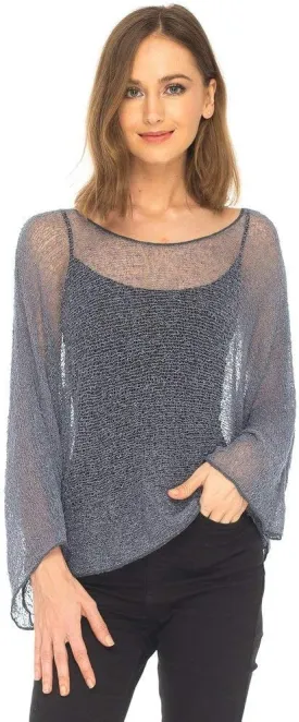 SHU-SHI Womens Sheer Blouse Top Knit Lightweight Shrug Sweater Poncho