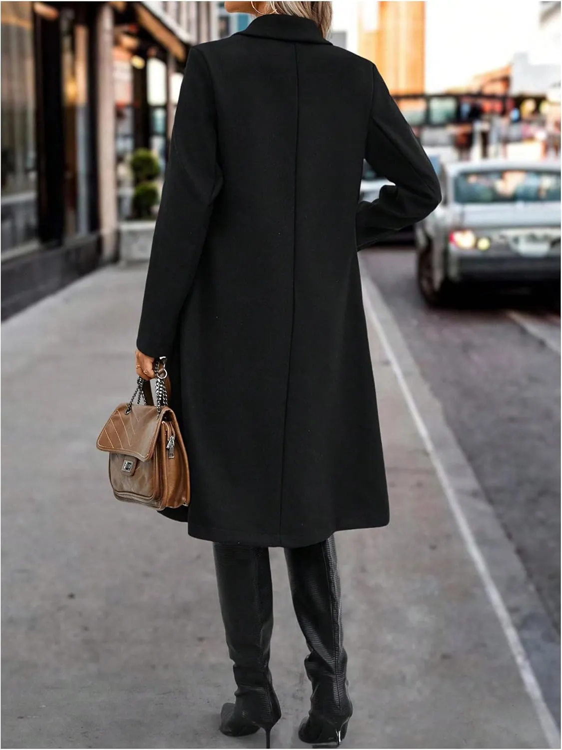 SOLY HUX Women's Lapel Double Breasted Overcoat Long Sleeve Woolen Coat Outerwear