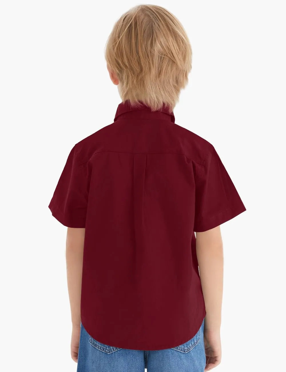 Spring&Gege Boys' Short Sleeve Button Down Shirts for Kids Woven Solid with Two Pockets