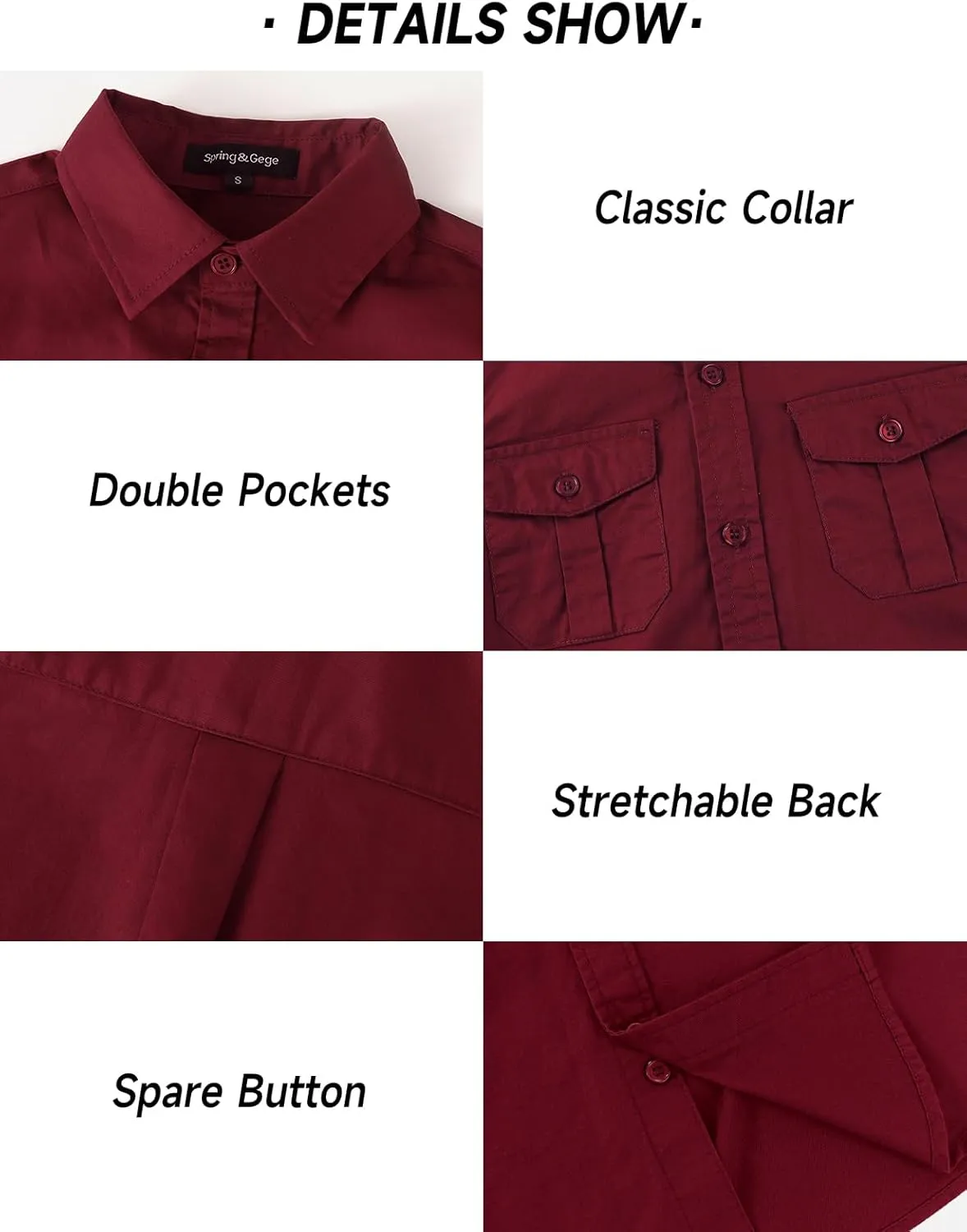 Spring&Gege Boys' Short Sleeve Button Down Shirts for Kids Woven Solid with Two Pockets